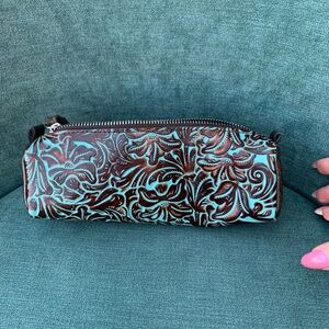 Patricia Nash Brown and Teal Cosmetic Bag